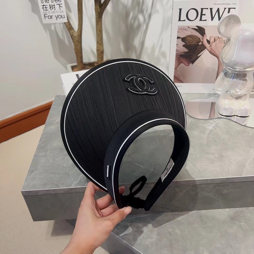 Chanel Crystal CC Pleated Sun Visor in Black - Picture 4 of 7